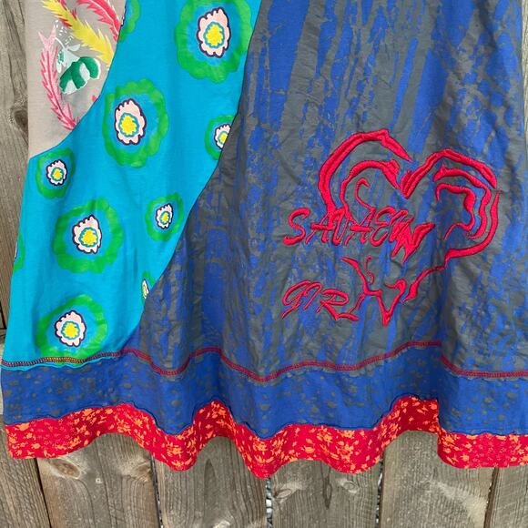Kessley Skirt Whimsical Embroidery Peasant Style Boho-Chic Blue Red Small - Picture 4 of 10